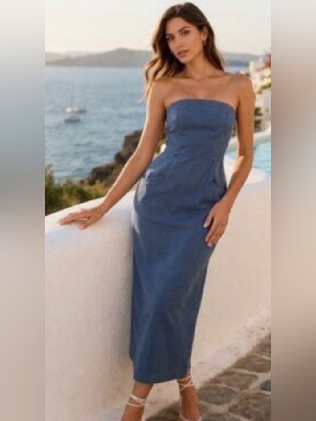 Young Fabulous & Broke Strapless Midi Dress In Denim Blue